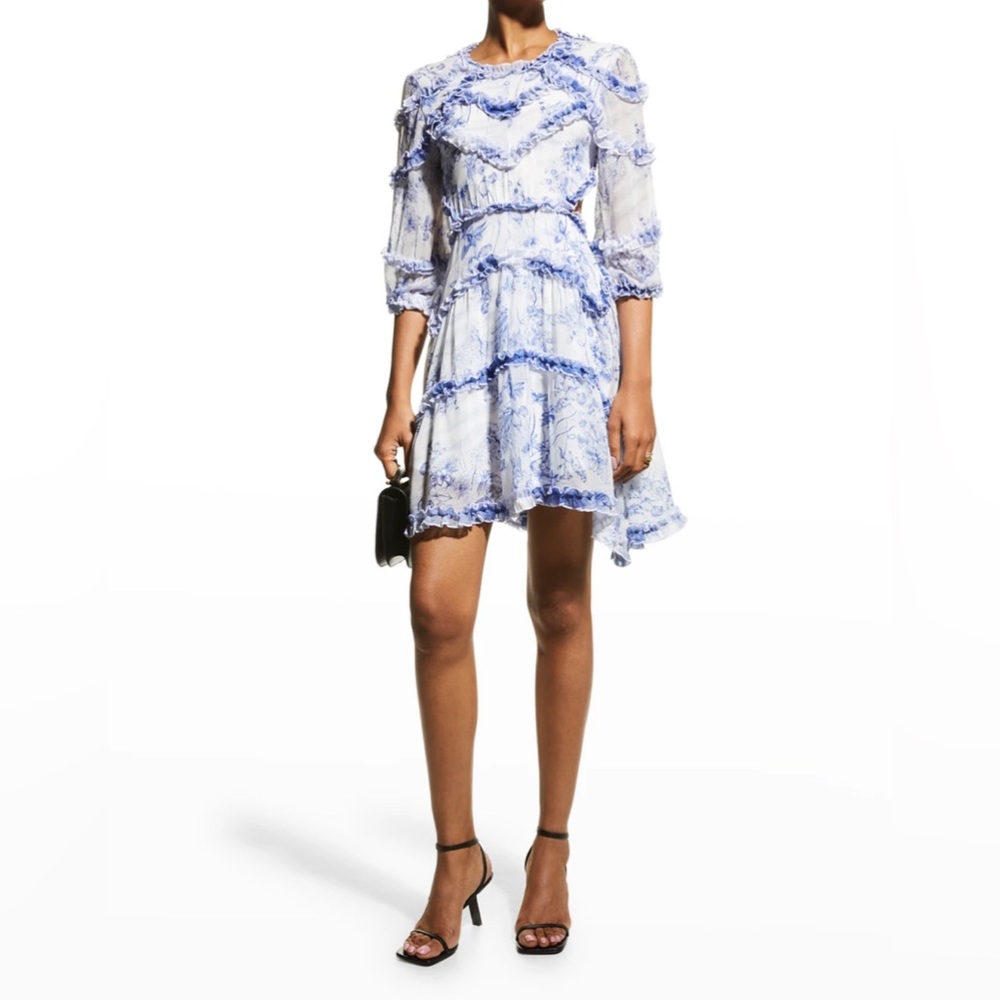 Lace the label long sleeve open back ruffle details dress